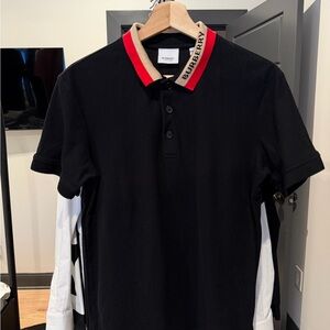 Burberry Polo Shirt in Black with Red and Tan Accents